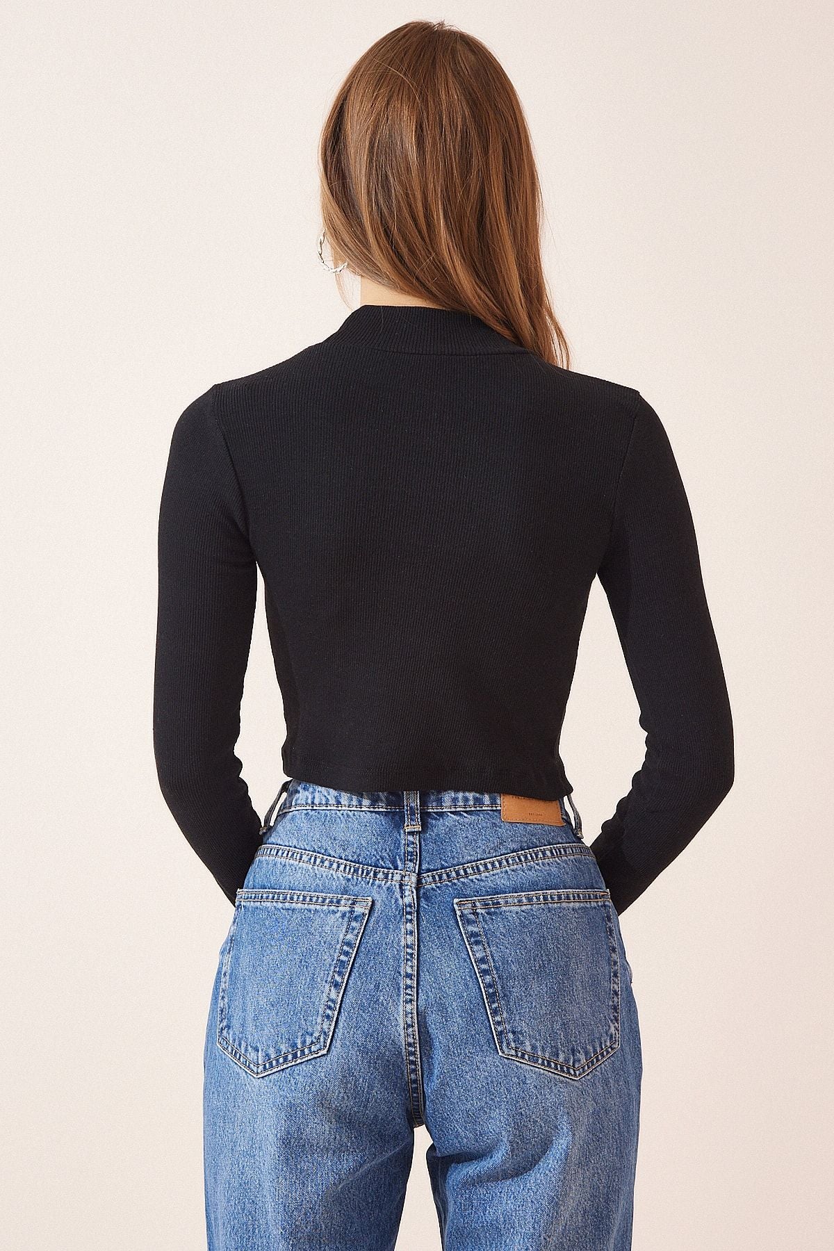 Kadın Siyah Beyaz 2' li Paket Fitilli Balıkçı Yaka Crop Örme Bluz GT00214