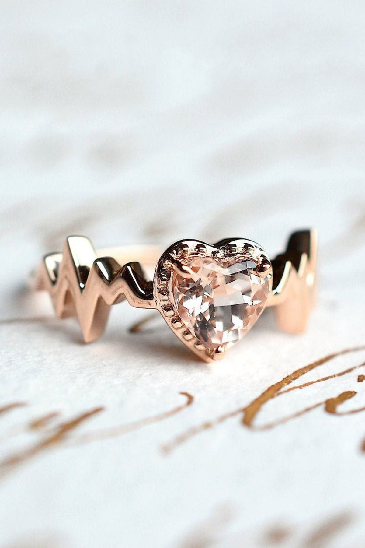 Heart rhythm Adjustable with Pink Stone 14 K Rose Gold Plated Woman Ring
