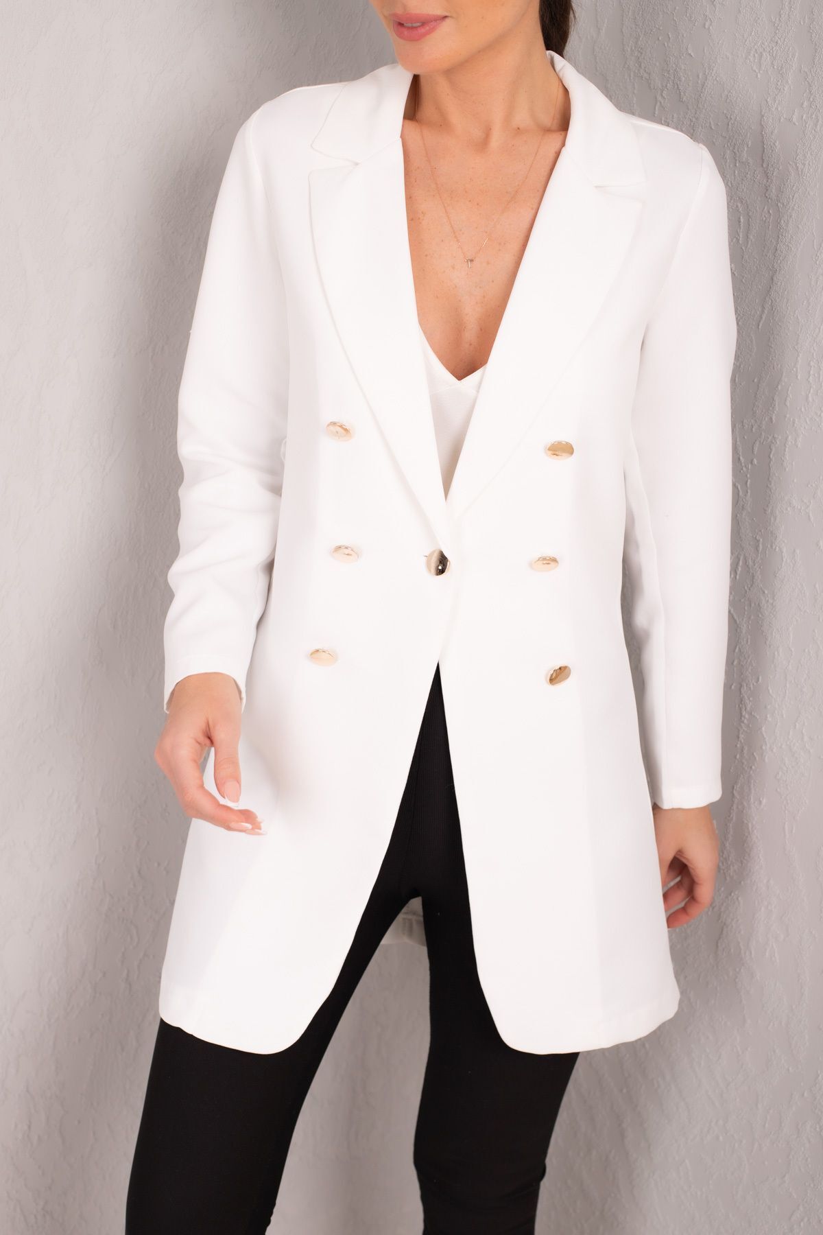 Women's White Buttoned Long Jacket ARM-22Y001072