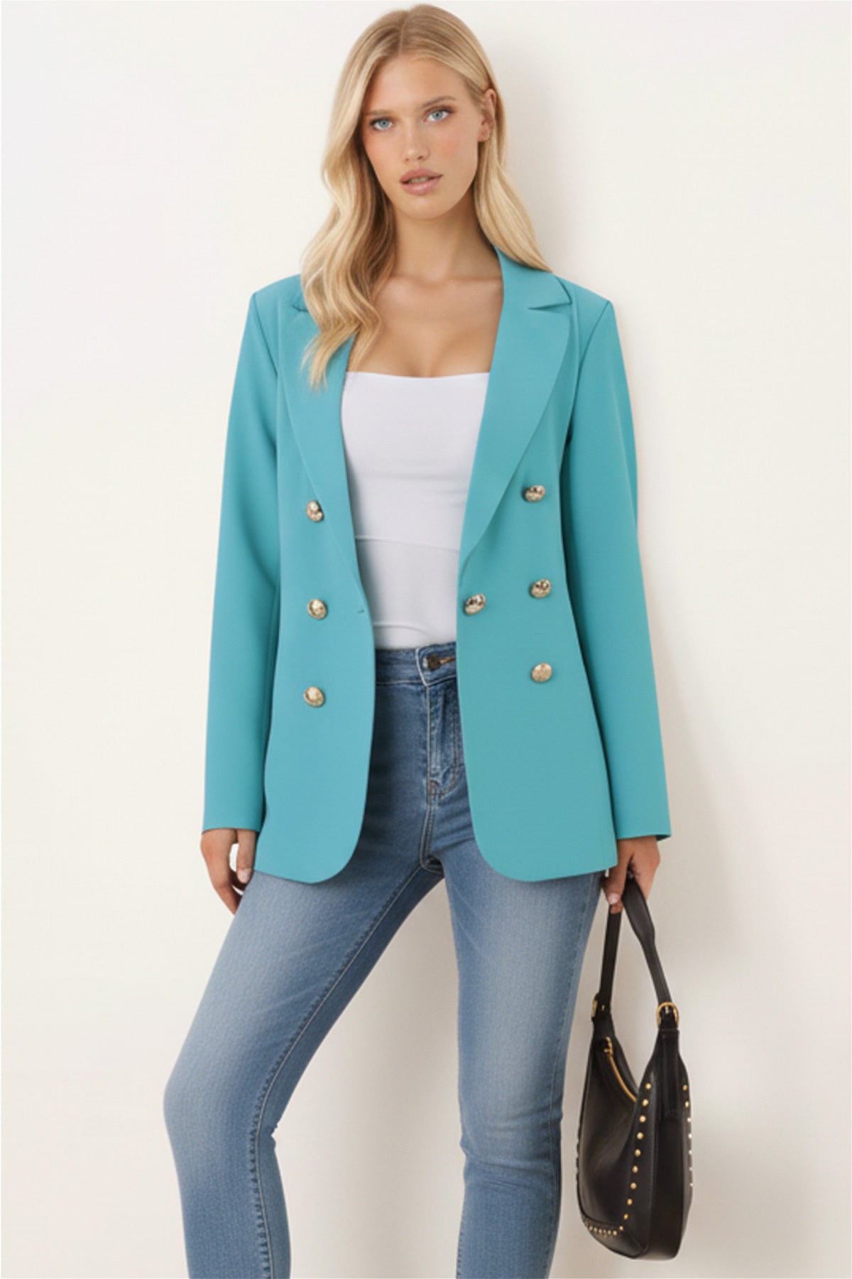 Women's Turquoise Buttoned Jacket ARM-20K001151