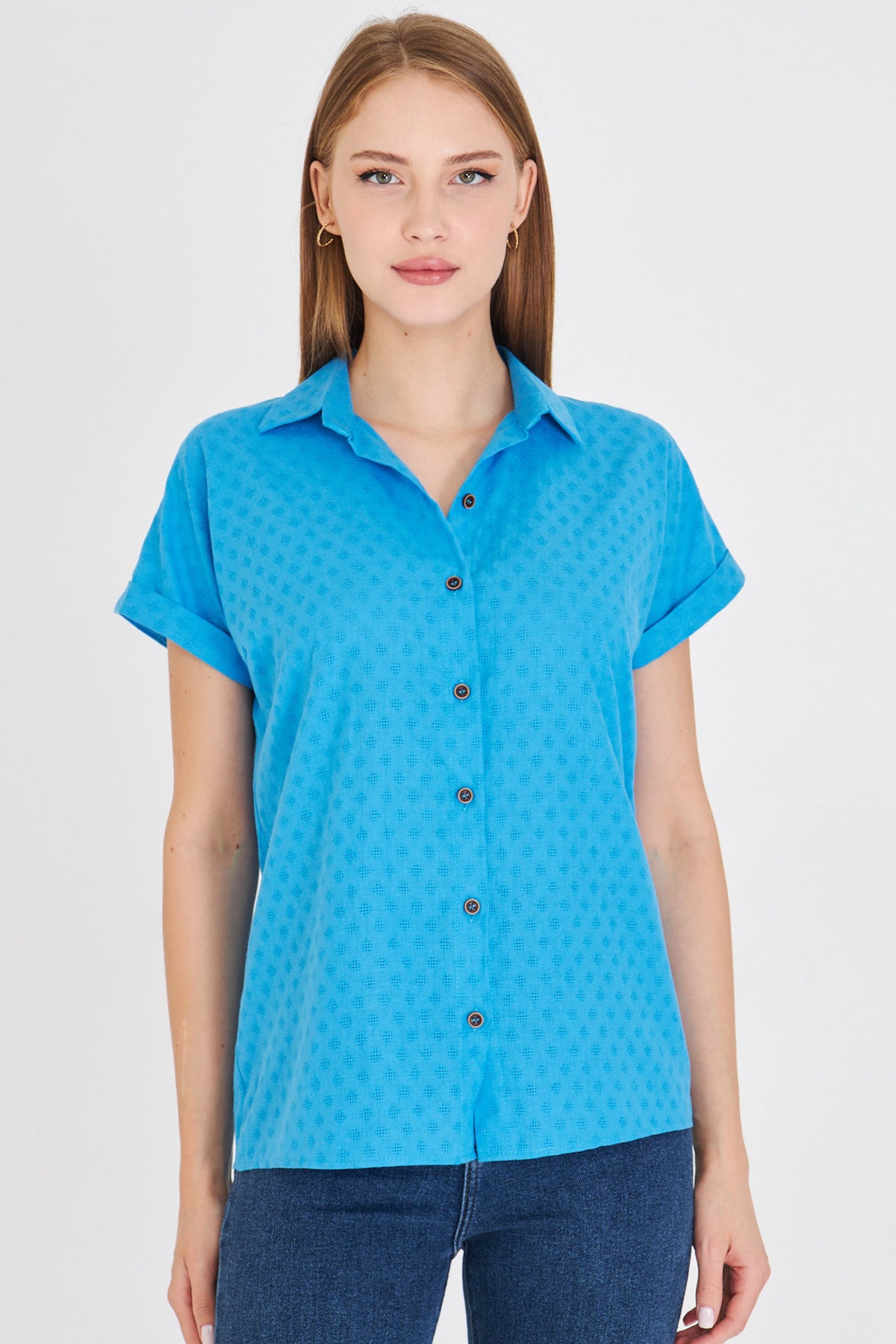 Women's Baby Blue Short Sleeve Shirt ARM-25Y001060