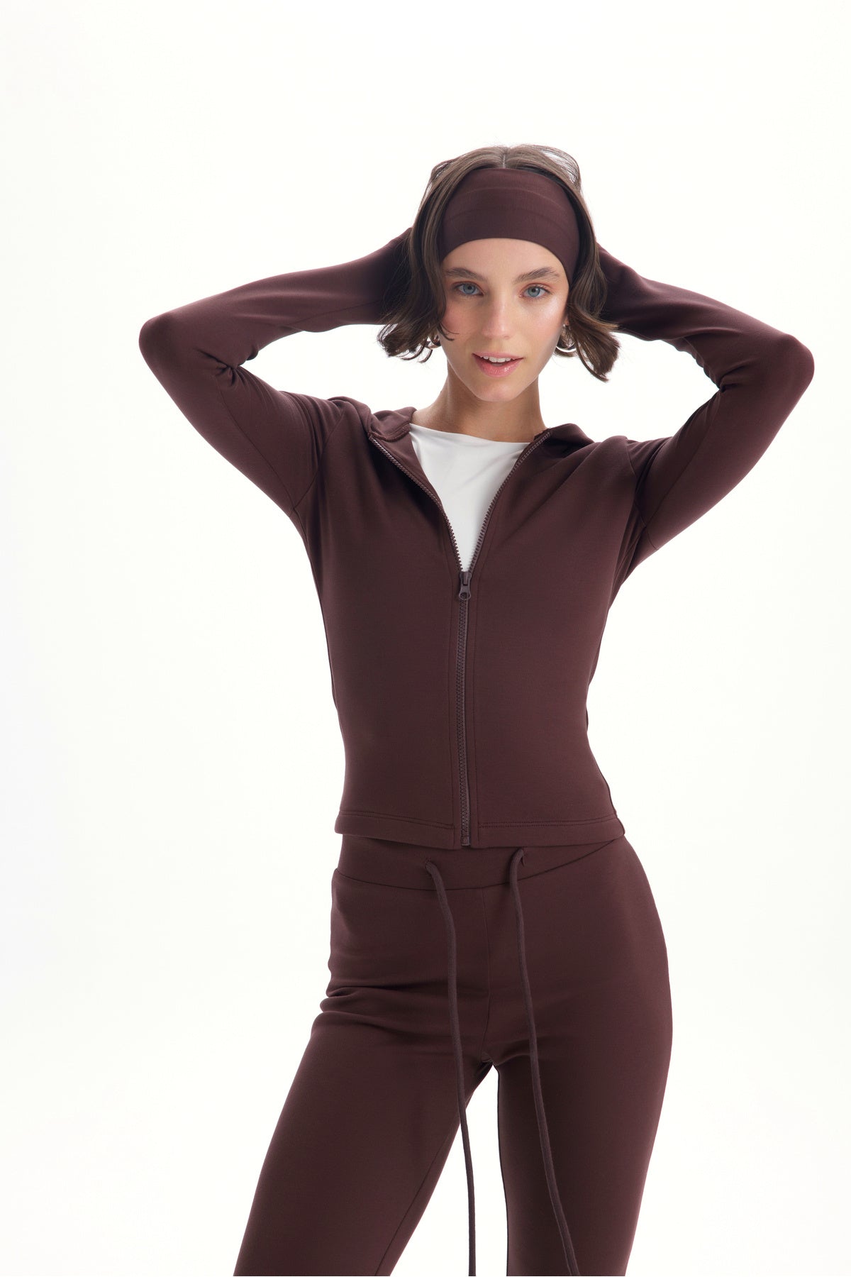 Myon Bandana Detail Brown Hooded Set