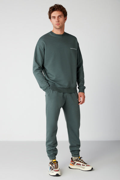 Marshall Men's Cotton Embroidered Relaxed Dark Green Tracksuit Set