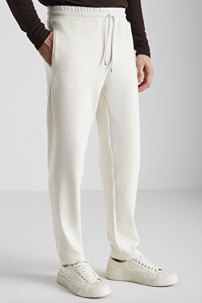 Berthola Men's Patterned Fabric Regular Fit Ottoman Quality Organic Cotton Ecru Sweatpants