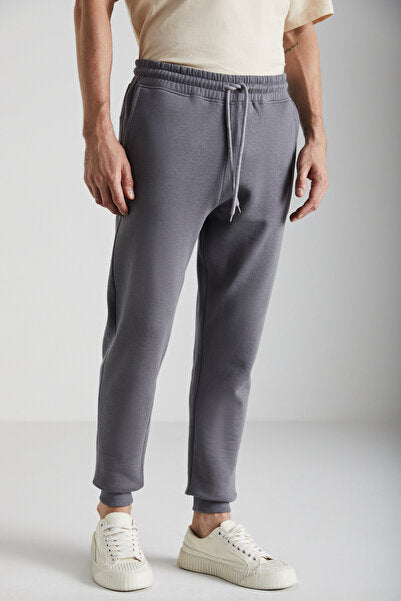 Adens Men's Regular Organic Cotton Premium Fabric Raised Elastic Legs Gray Sweatpants