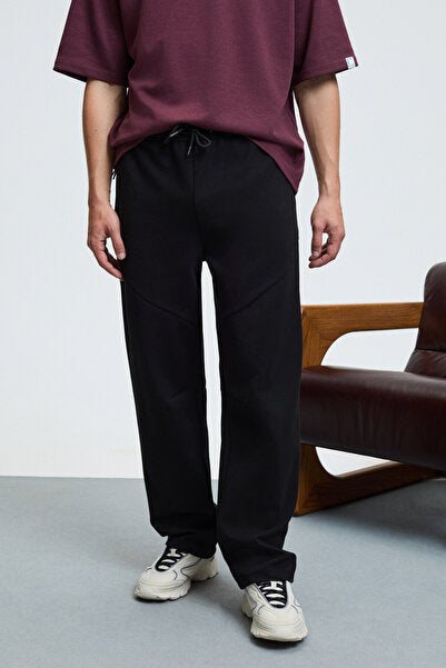 ELLIS Men's Printed Black Sweatpants with Elastic Waistband