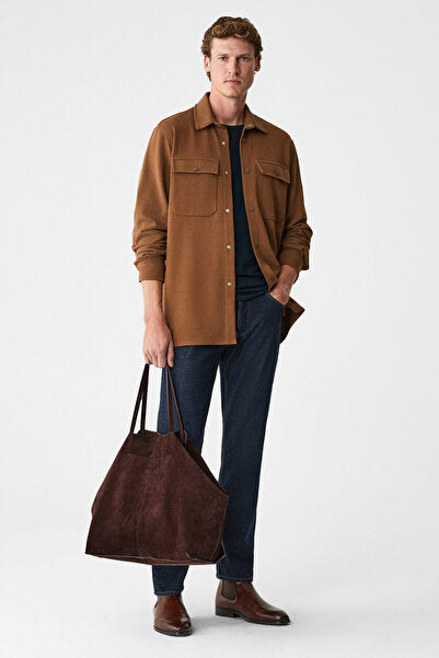 MAZE Men's Special Textured Thick Fabric Dark Mink Jacket with Pockets and Snap Fasteners