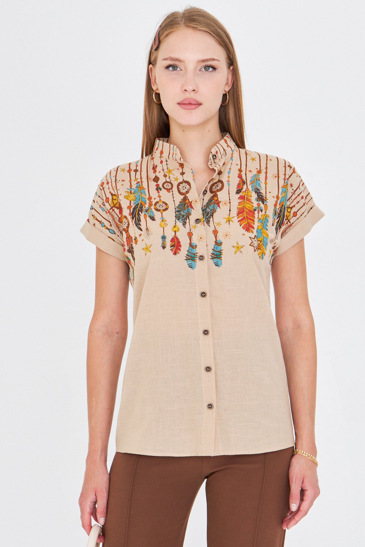 Women's Stone Collar Short Sleeve Shirt ARM-25Y001040