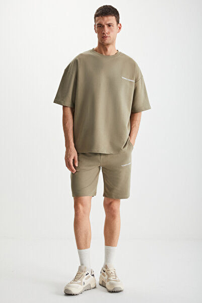 Colombia Men's 2-Piece Set Comfort Fit Relaxed Mold Text Embroidered Khaki Tracksuit Set Without Ribbon