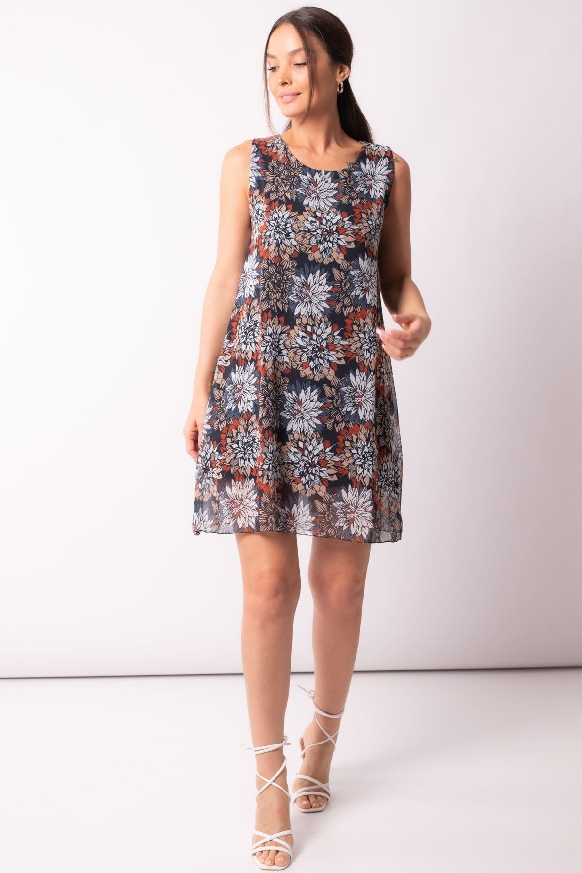 Women's Tile Patterned Lined Chiffon Dress ARM-22Y001132