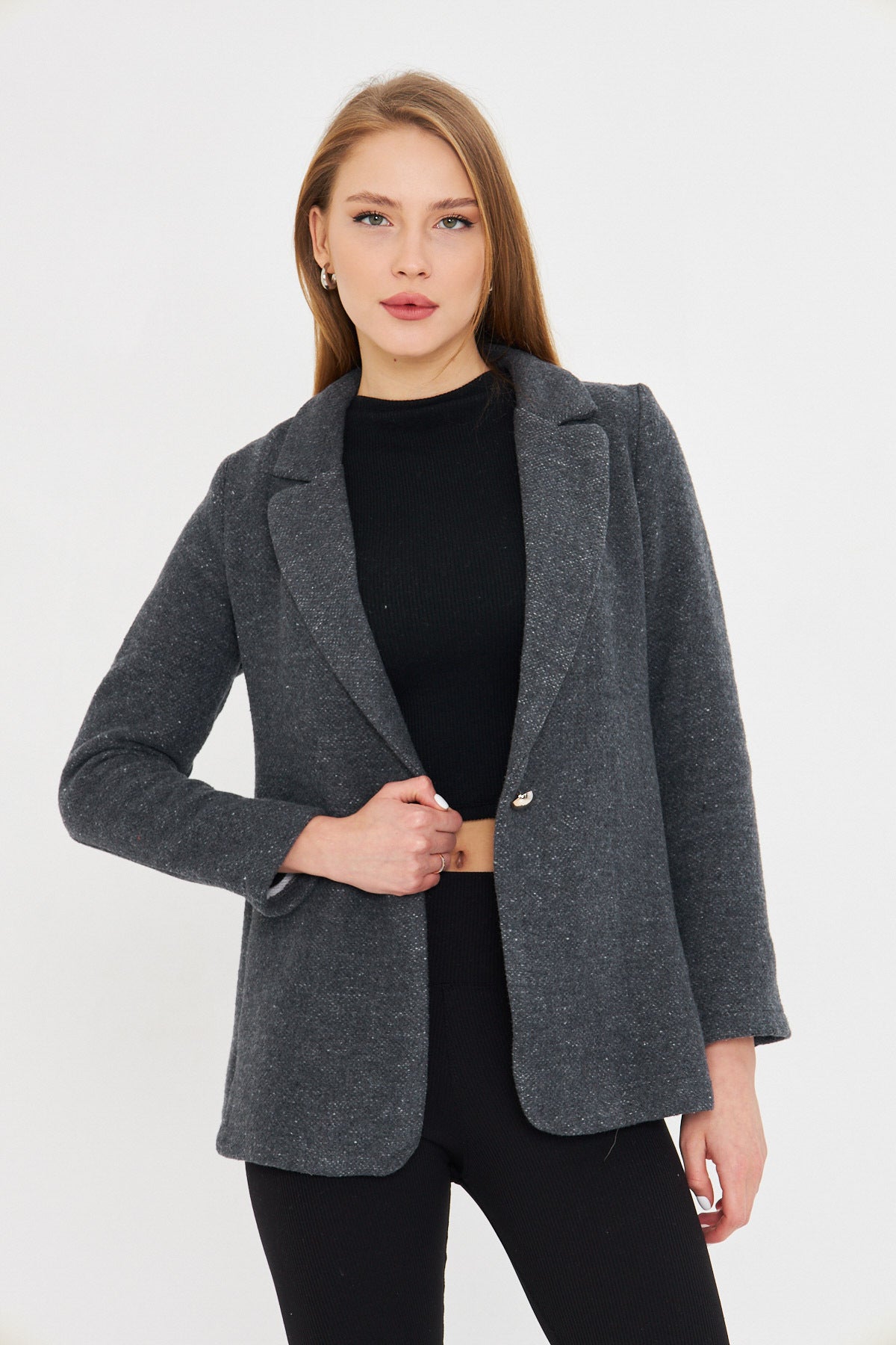 Women's Anthracite Single Button Stash Jacket ARM-25K001082