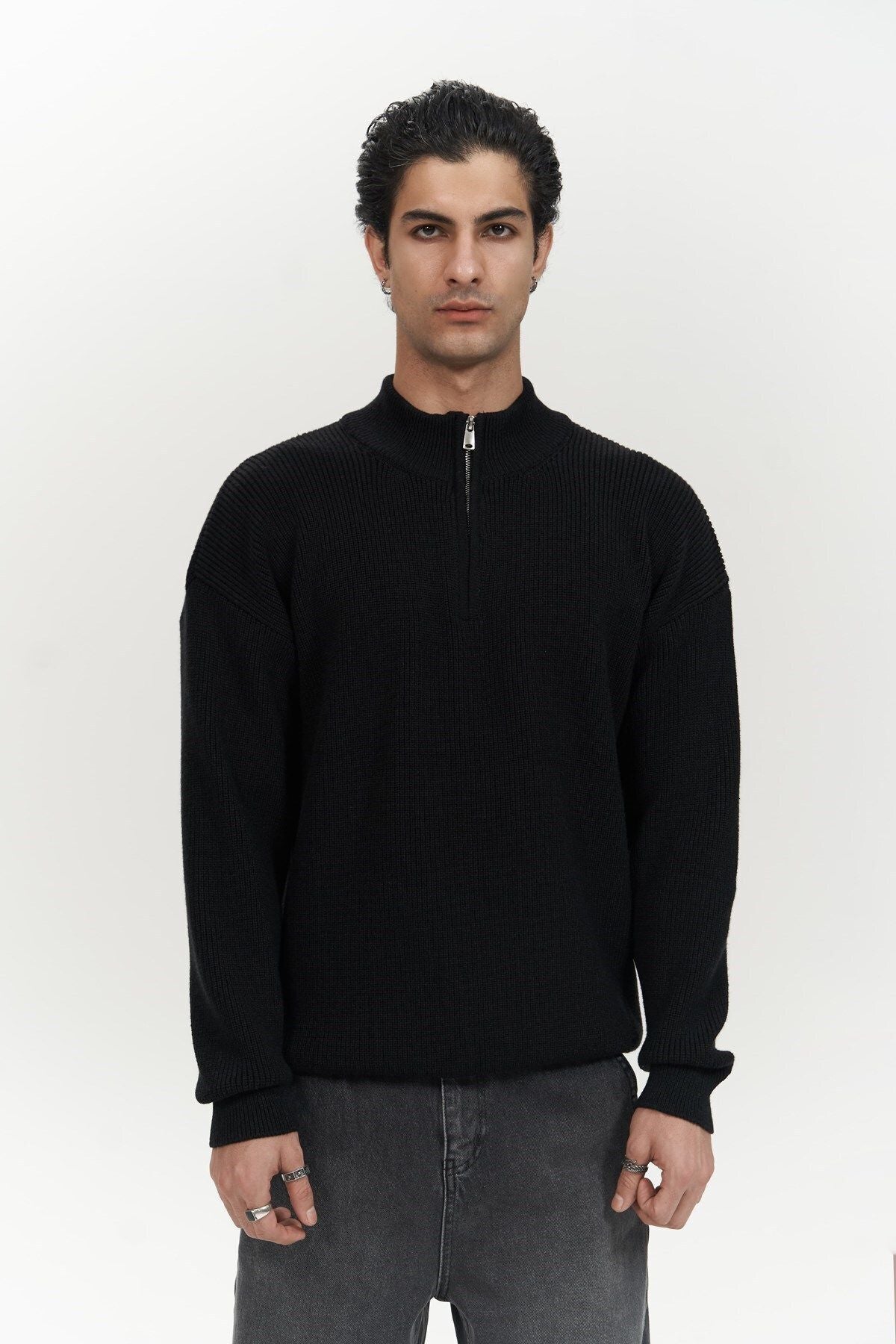 Mathis Black Turtleneck Men's Knitwear Sweater