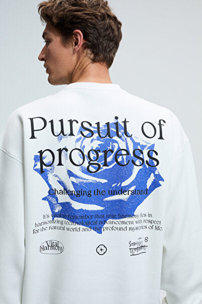 ALDEN Men's Round Neck Chest and Back Printed Relaxed Fit White Sweatshirt