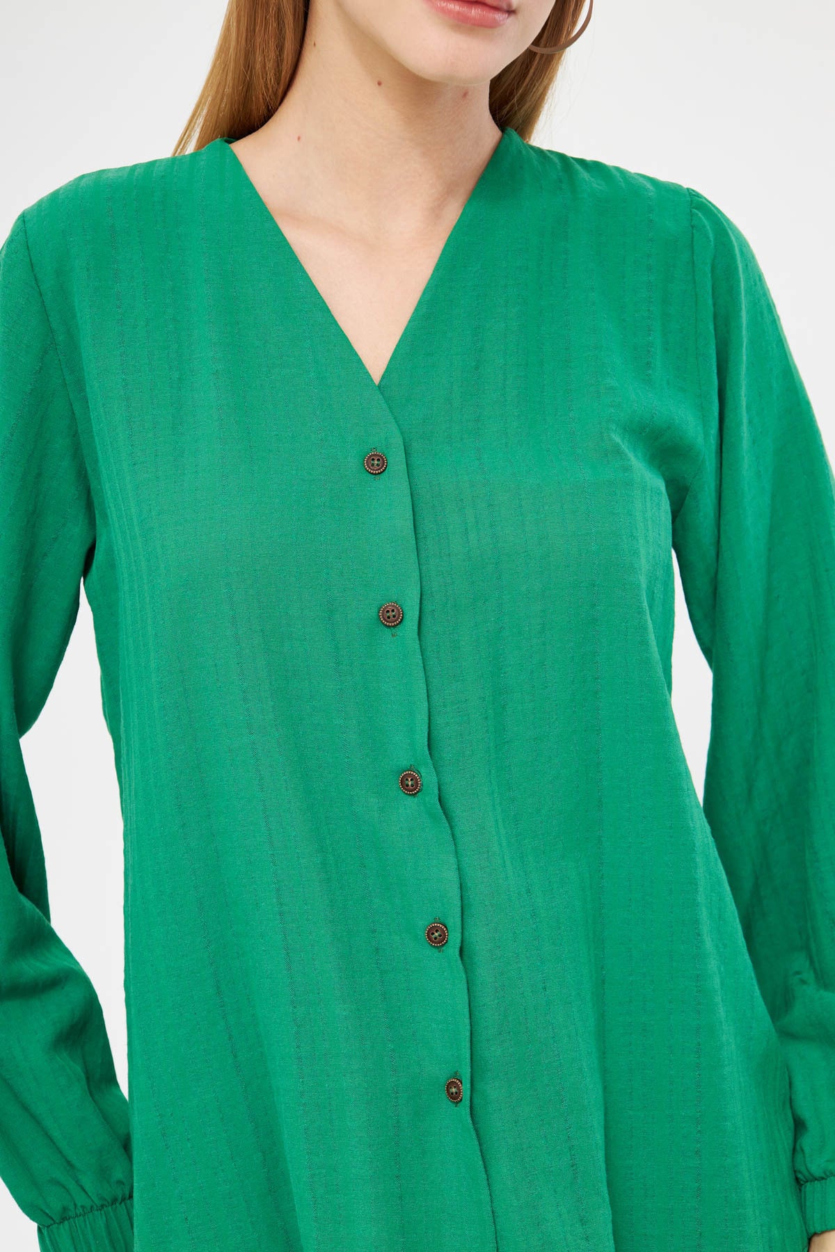 Women's Green Wrapped Shirt with Elastic Sleeves ARM-24K001002