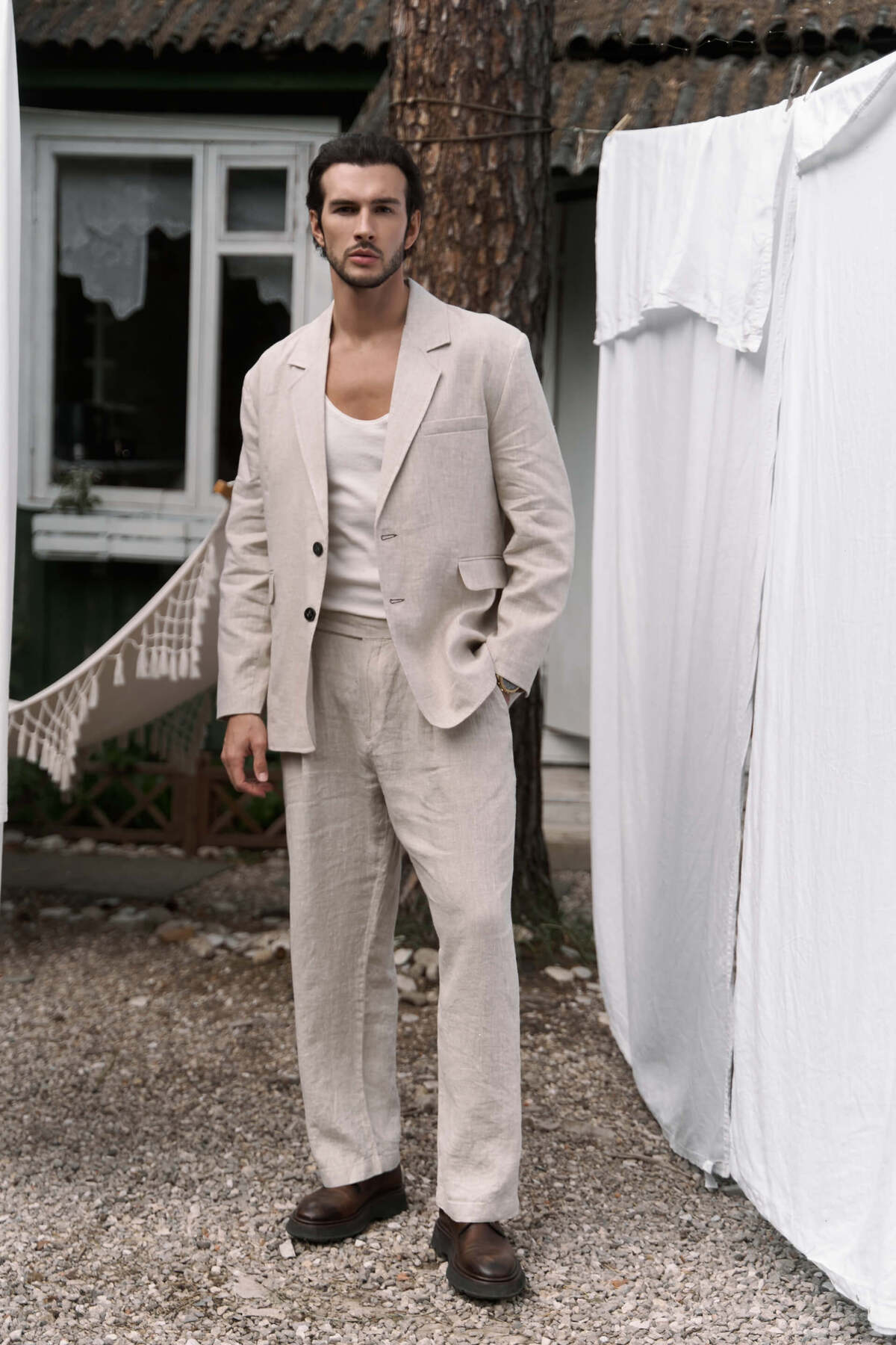 Carlo Natural Keten Erkek Blazer