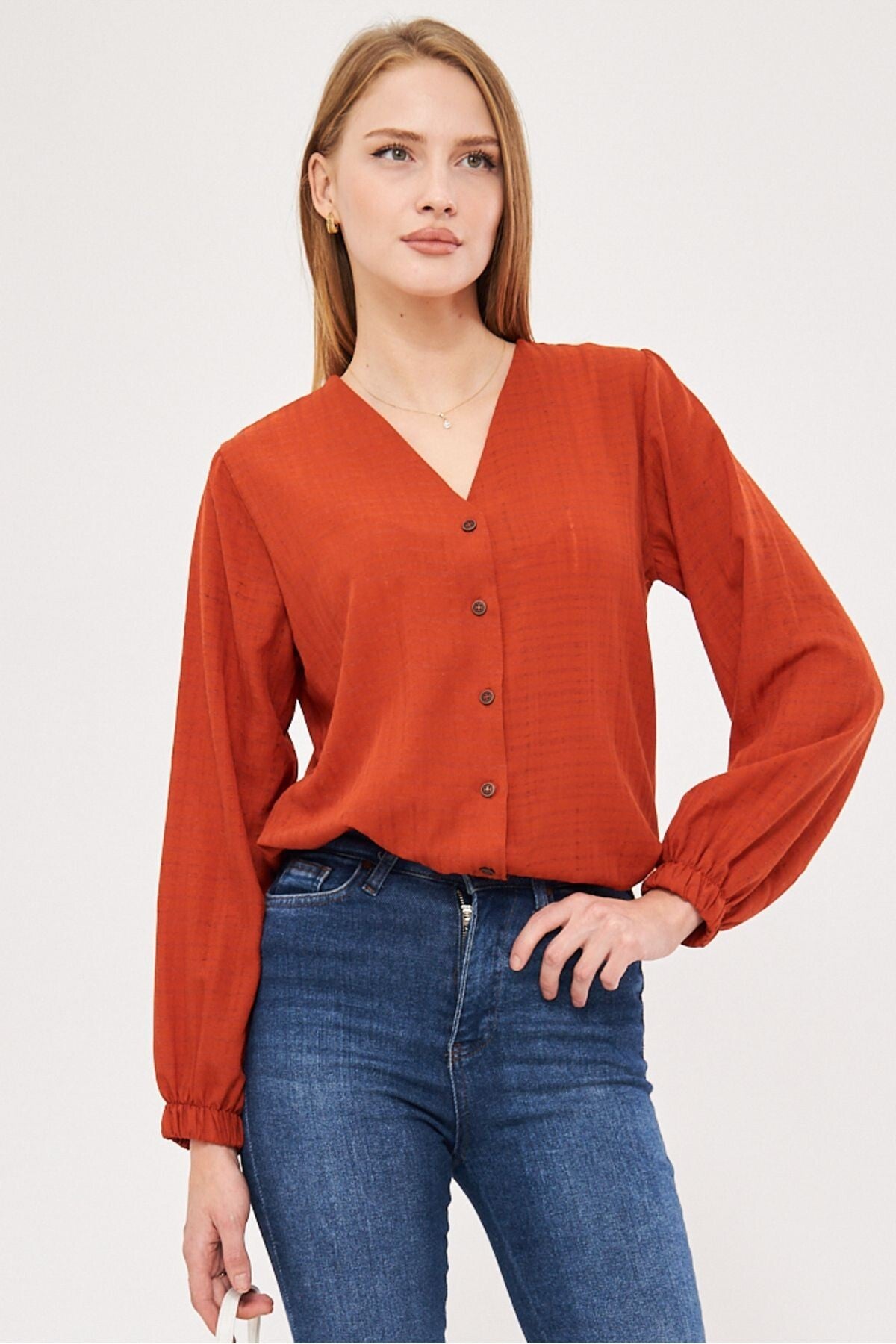 Women's Tile Sleeve Elastic Wrinkled Shirt ARM-24K001002