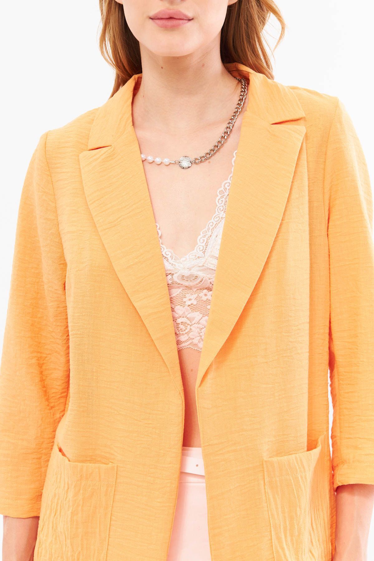 Women's Salmon Linen Look Oversize Jacket with Pockets ARM-24Y001065