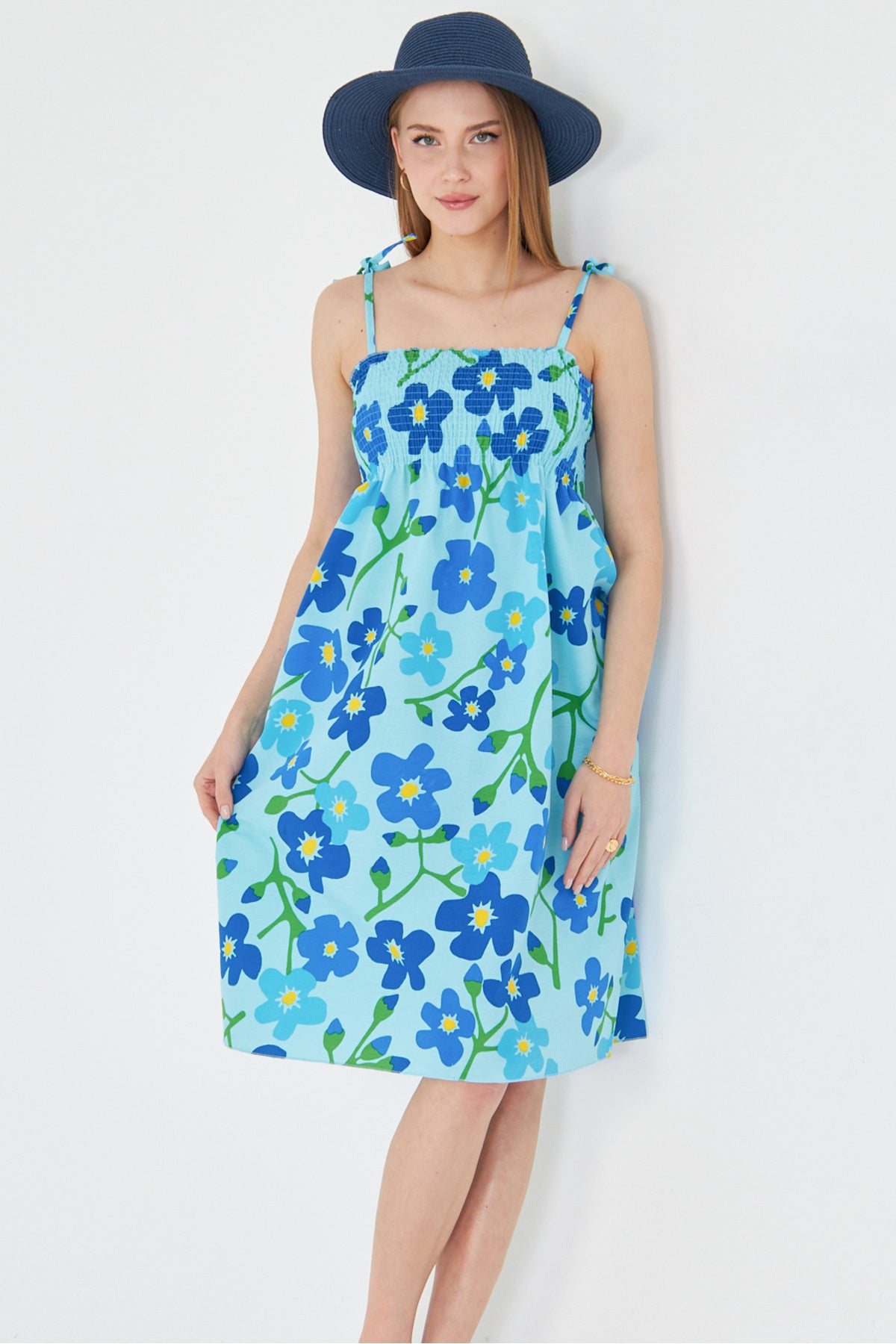 Women's Baby Blue Straps Lace Up Chest Gimp Elastic Mini Dress ARM-25Y001047