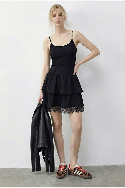 Women's Lace Detailed Flounce Crepe Skirt 7219 60286025