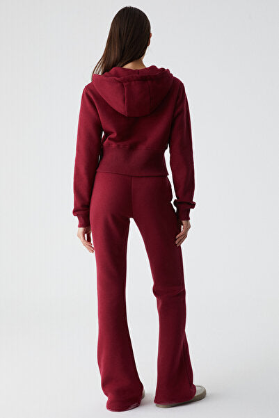 IRESSEN Women's Embroidery Patterned Regular Fit Claret Red Sweatpants