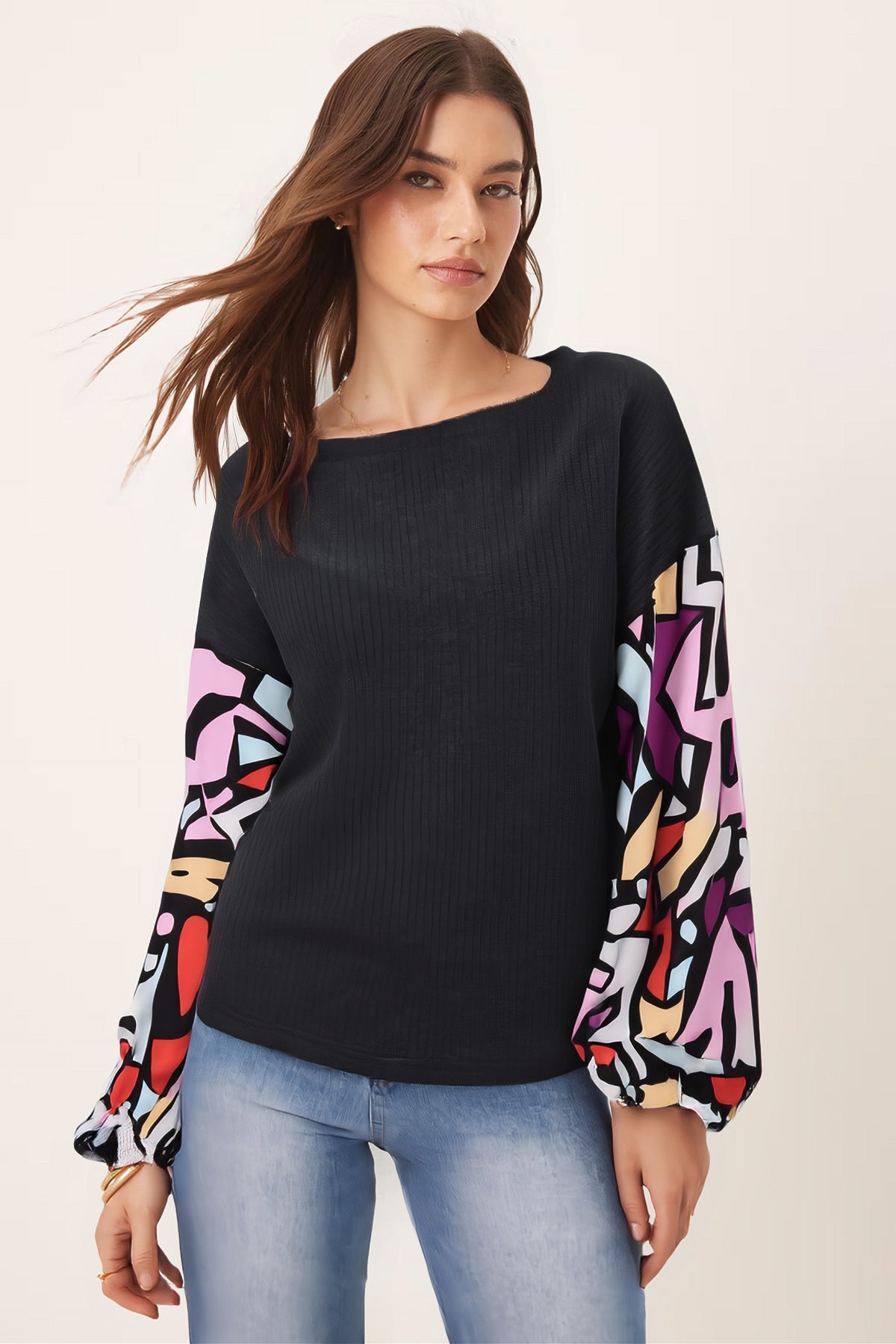 Women's Anthracite Sleeve Colored Casual Blouse ARM-20K001085