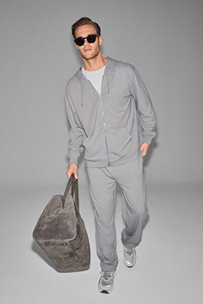 GRIFFIN Men's Drawstring Elastic Waist Metal Bird Eye Detailed Gray Sweatpants