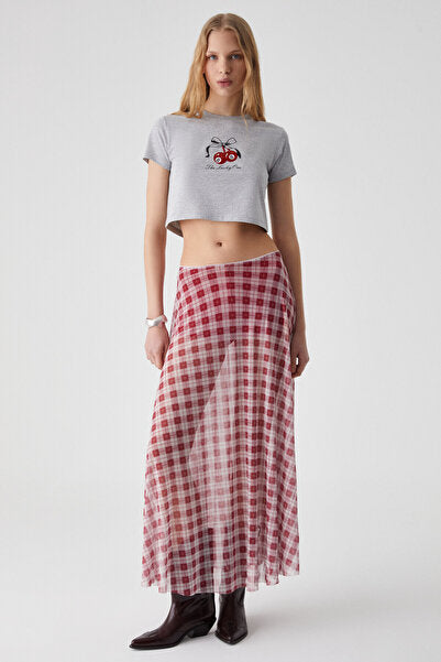 JULIANO Women's High Waist Striped Oversize Red Skirt