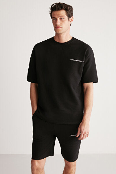 Colombia Men's 2-Piece Set Comfort Fit Casual Mold Text Embroidered Black Tracksuit Without Ribbon