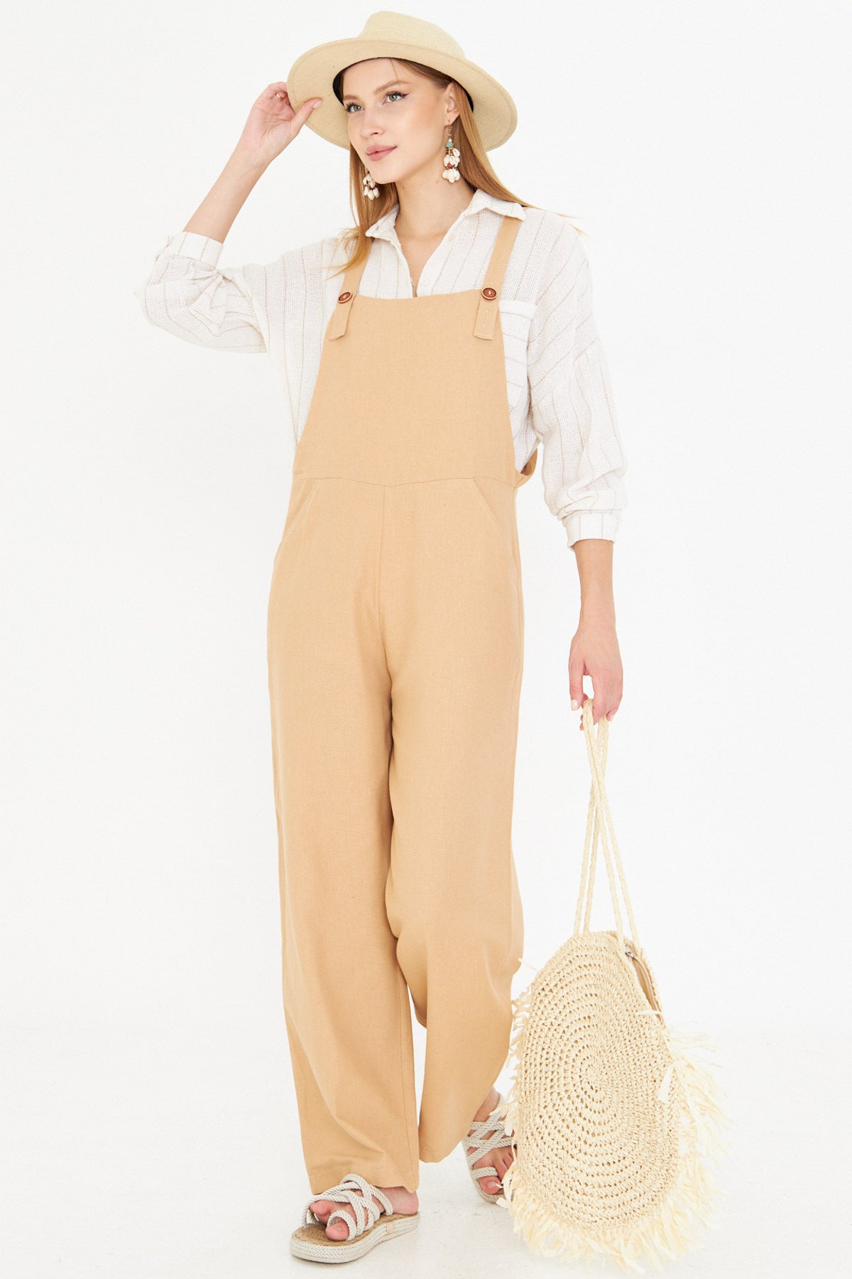 Women's Mink Pocketed Wide Leg Gardener Overalls ARM-25Y001043