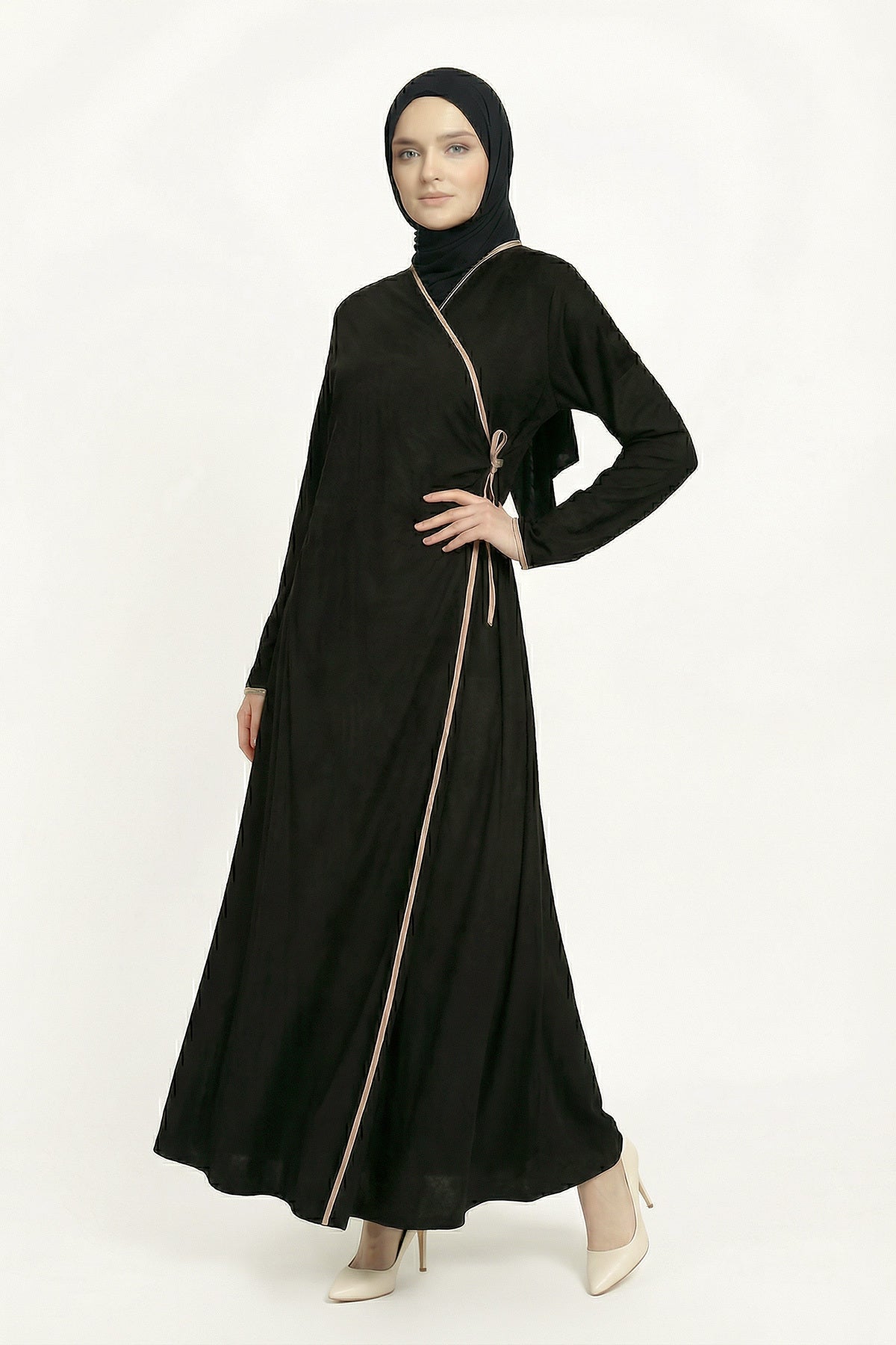 Women's Black Cotton Anti-Sweat Prayer Dress with Internal Tie ARM-26K001084