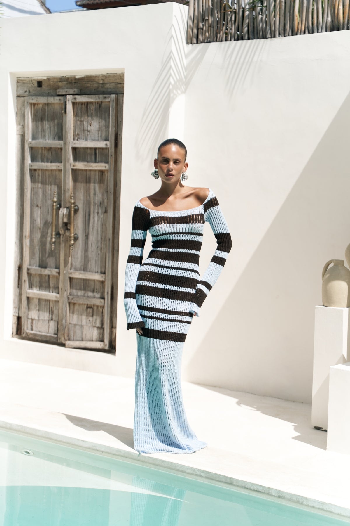 Wora Striped Knitwear Blue Long Dress