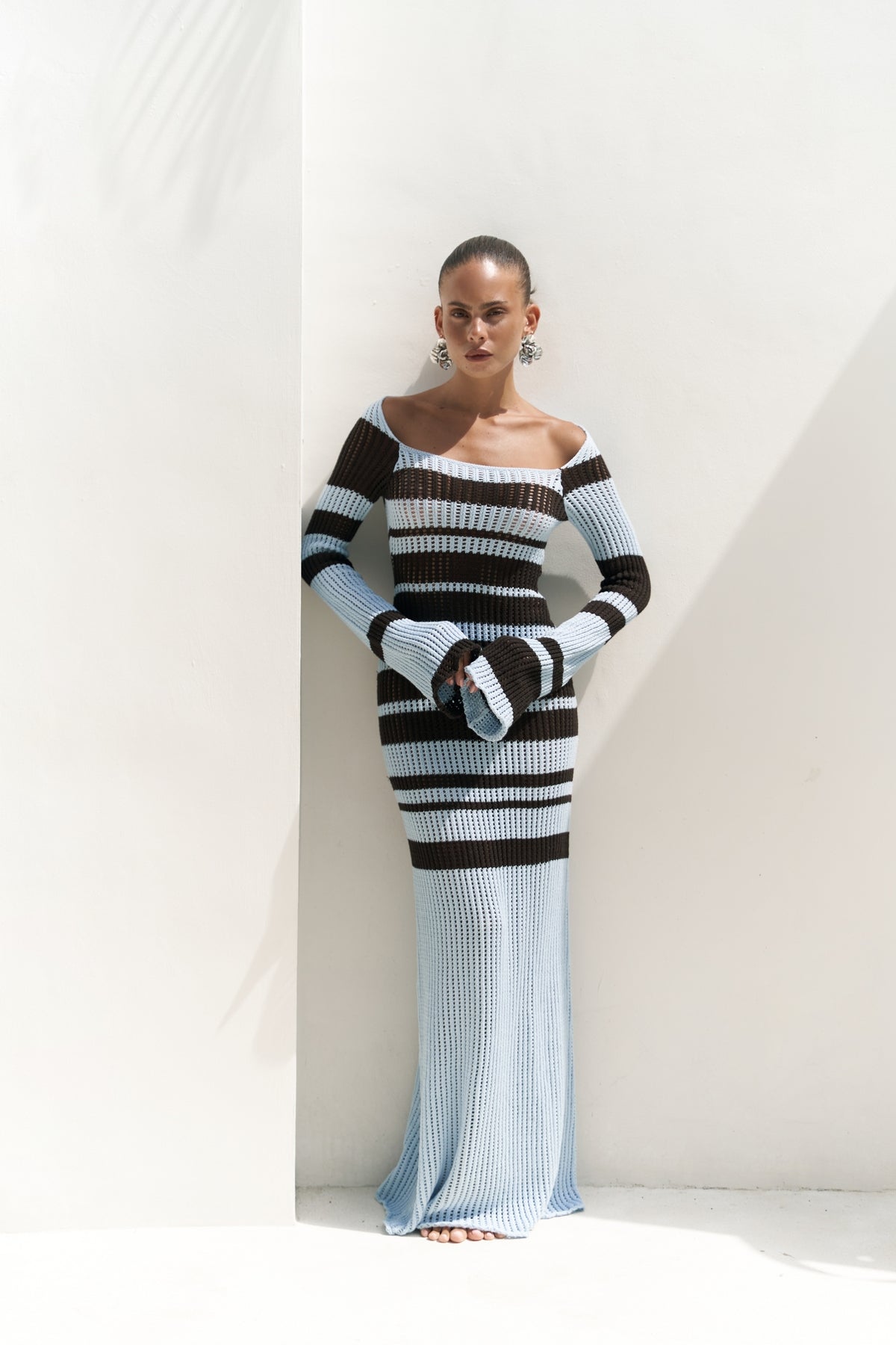 Wora Striped Knitwear Blue Long Dress