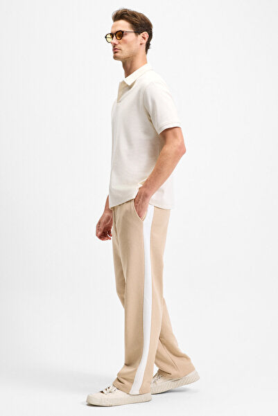 ARAUJO Men's Relaxed Fit Beige Sweatpants with Elastic Waist