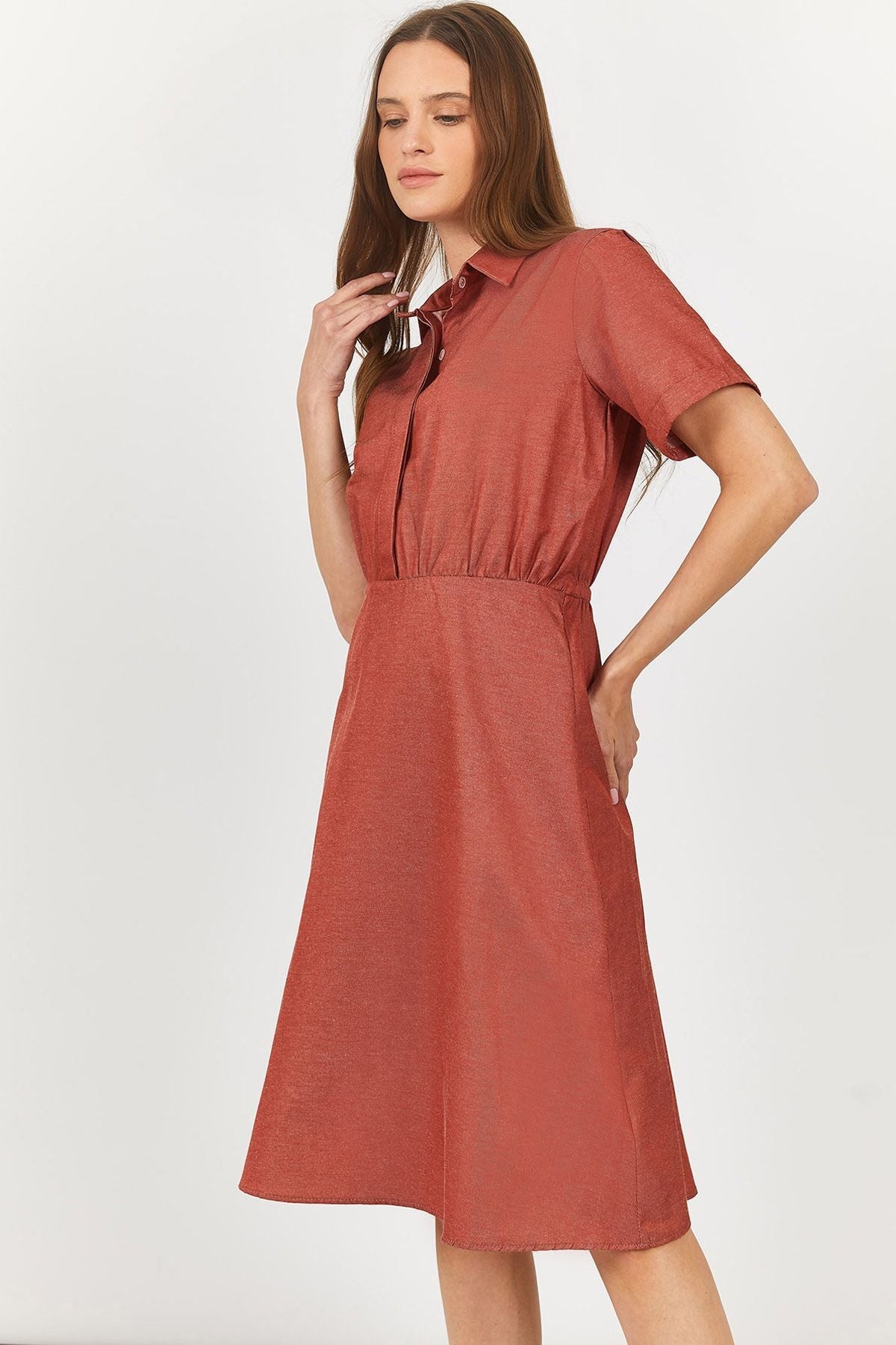 Women's Tile Short Sleeve Elastic Waist Dress Arm-23y001070