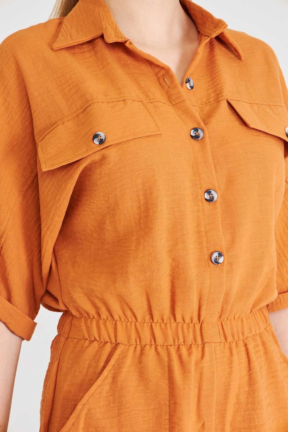 Women's Tile Bat Sleeve Pocket Elastic Waist Jumpsuit with Shorts