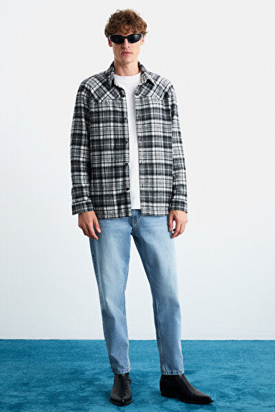 Allenı Men's Cotton Shirt Collar Relaxed Lumberjack Black Shirt