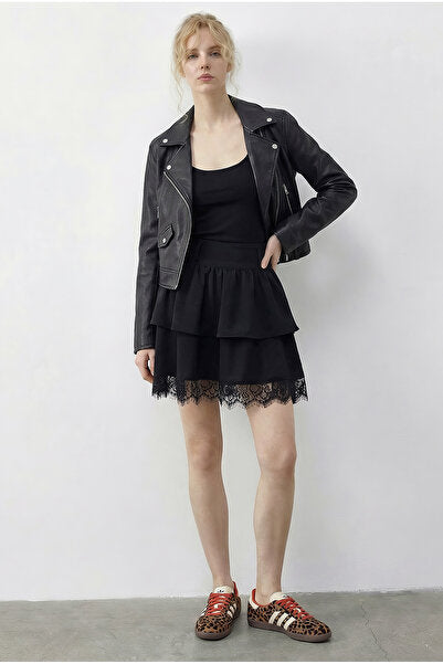 Women's Lace Detailed Flounce Crepe Skirt 7219 60286025