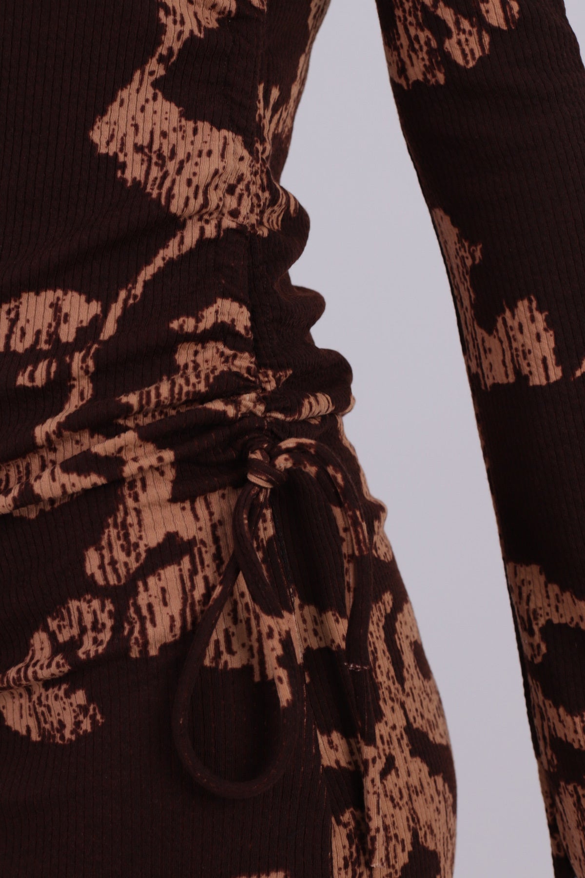 Women's Brown-Beige Low Shoulder Side Gathered Skirt Asymmetrical Fitted Dress ARM-26K001041