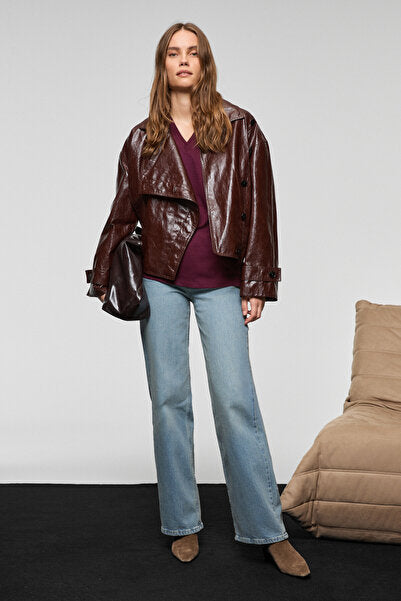 ALINE Women's 100% Organic Cotton Deep V-Neck Comfort Fit Claret Red T-Shirt