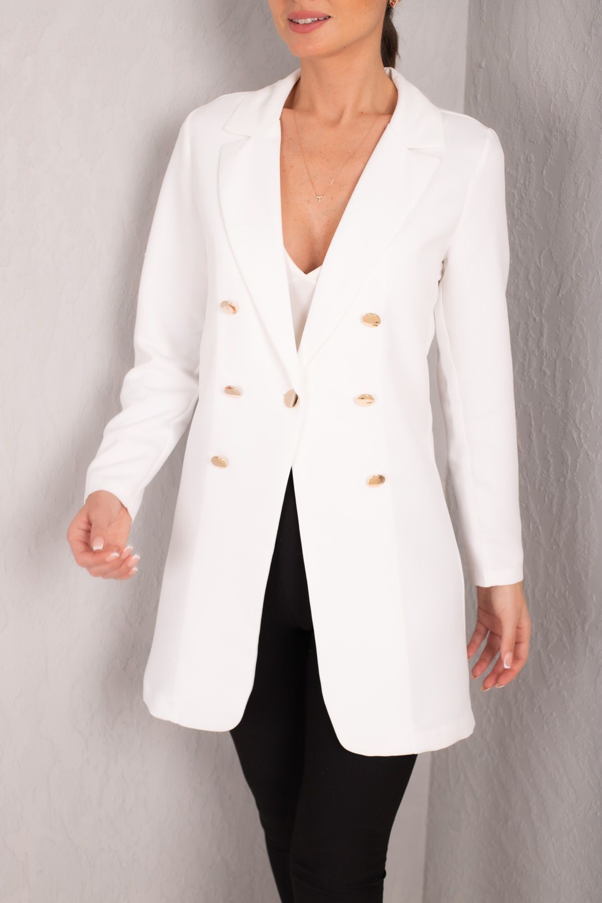 Women's White Buttoned Long Jacket ARM-22Y001072