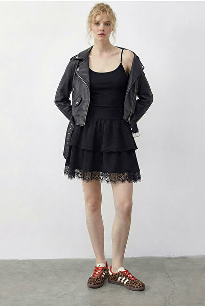 Women's Lace Detailed Flounce Crepe Skirt 7219 60286025