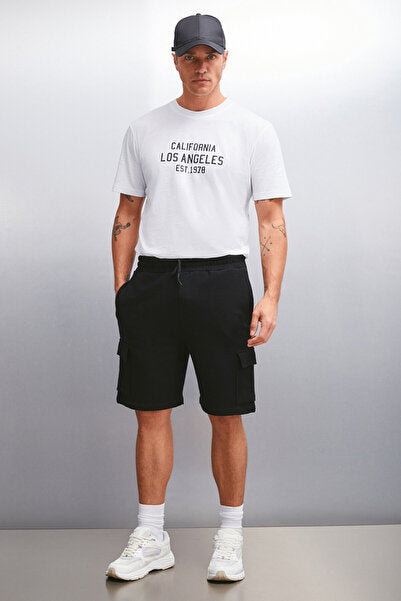 Lionel Men's Comfort Fit Black Shorts with Cargo Pocket and Elastic Waist