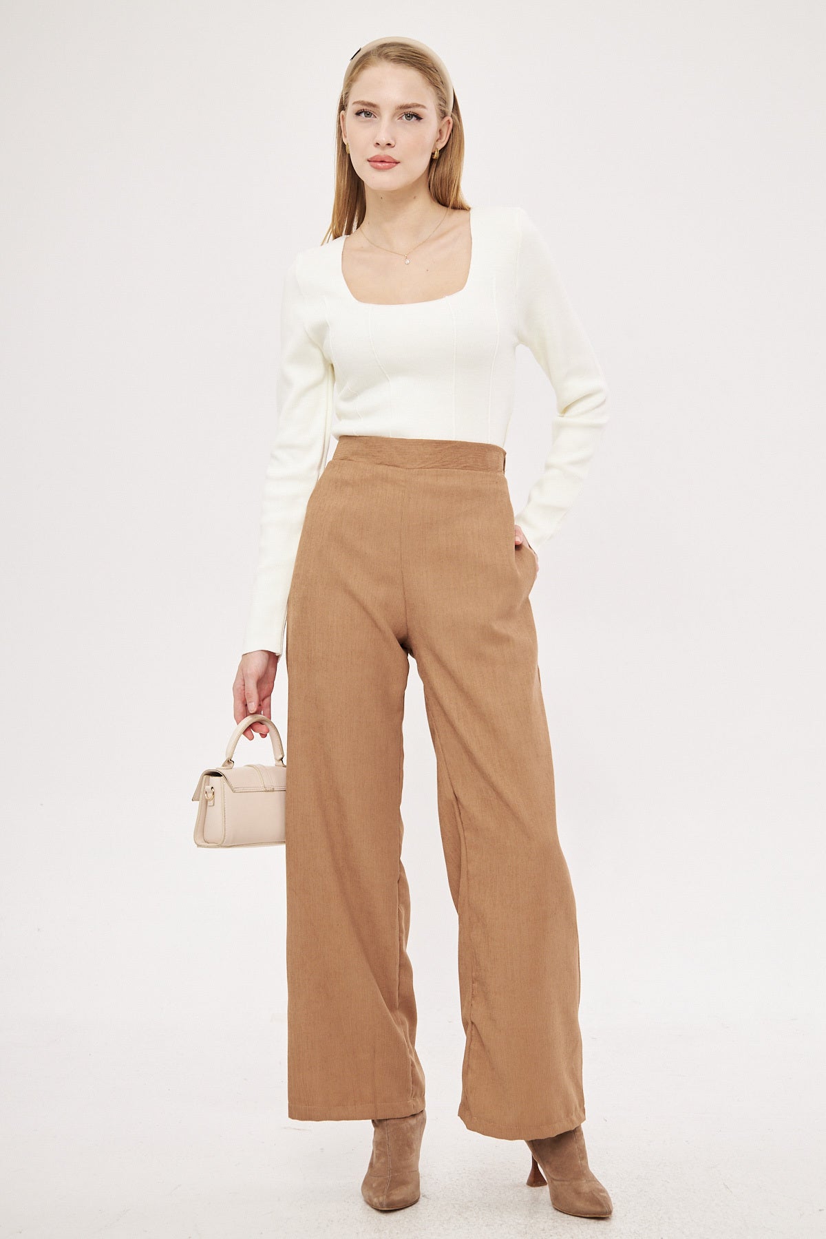 Women's Mink Slim Corduroy Palazzo Trousers ARM-25K001009