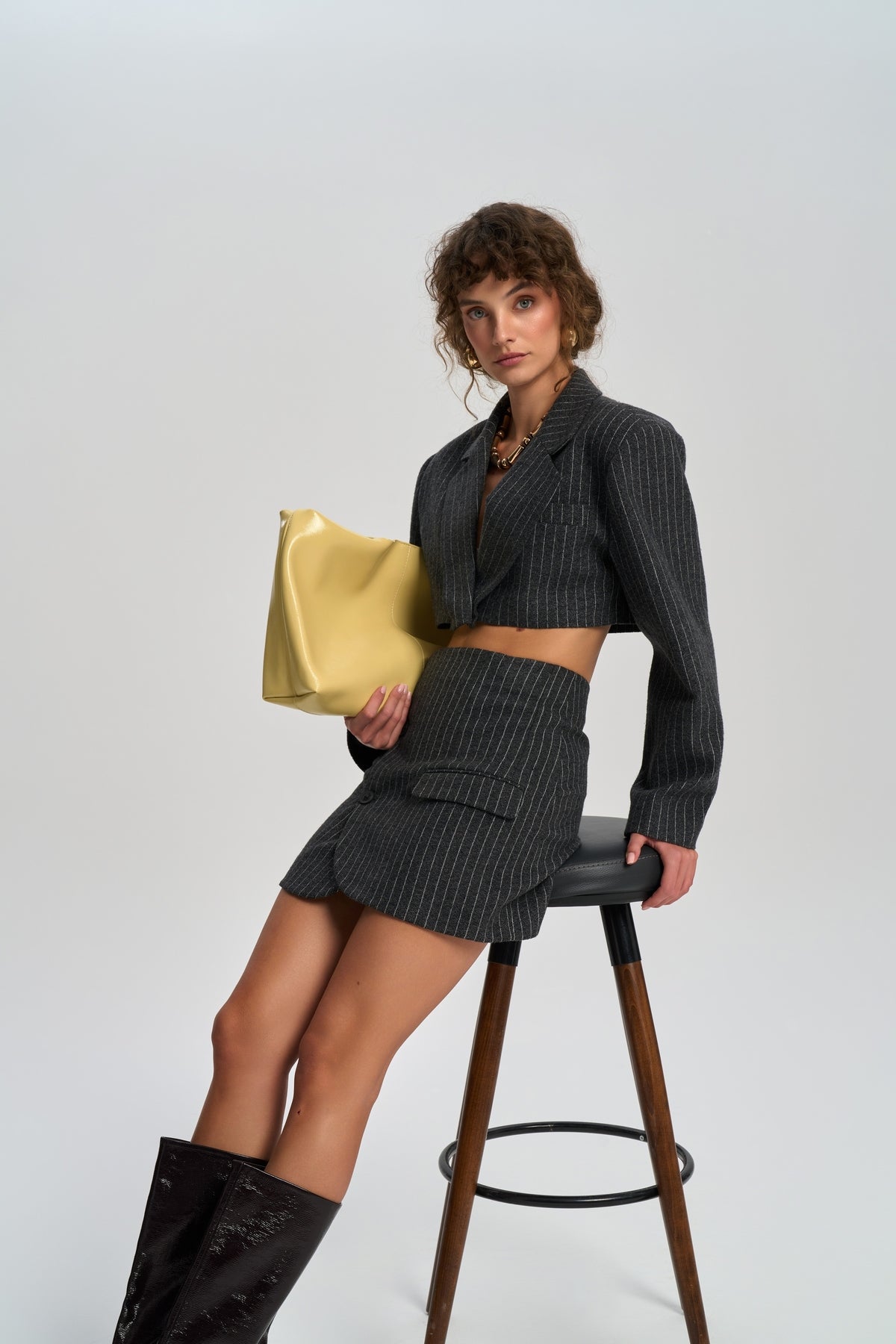 Elegant Anthracite Jacket-Skirt Set