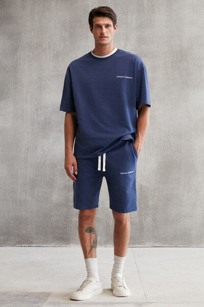 Colombia Men's 2-Piece Set Comfort Fit Casual Mold Text Embroidered Navy Blue Tracksuit Set