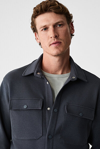 MAZE Men's Special Textured Thick Fabric Anthracite Jacket with Pockets and Snap Fasteners