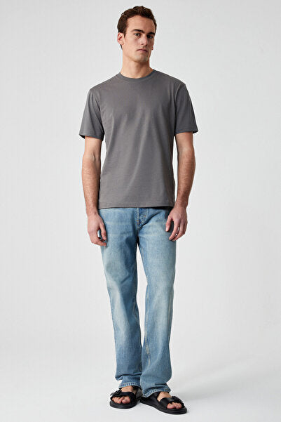 Solo Men's 100% Organic Cotton Thick Textured Comfort Fit Crew Neck Gray T-Shirt