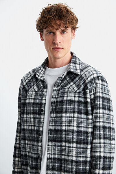 Allenı Men's Cotton Shirt Collar Relaxed Lumberjack Black Shirt