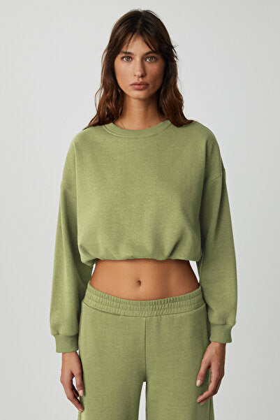 DEWANNA Women's Long Sleeve Crop Green Tracksuit Set