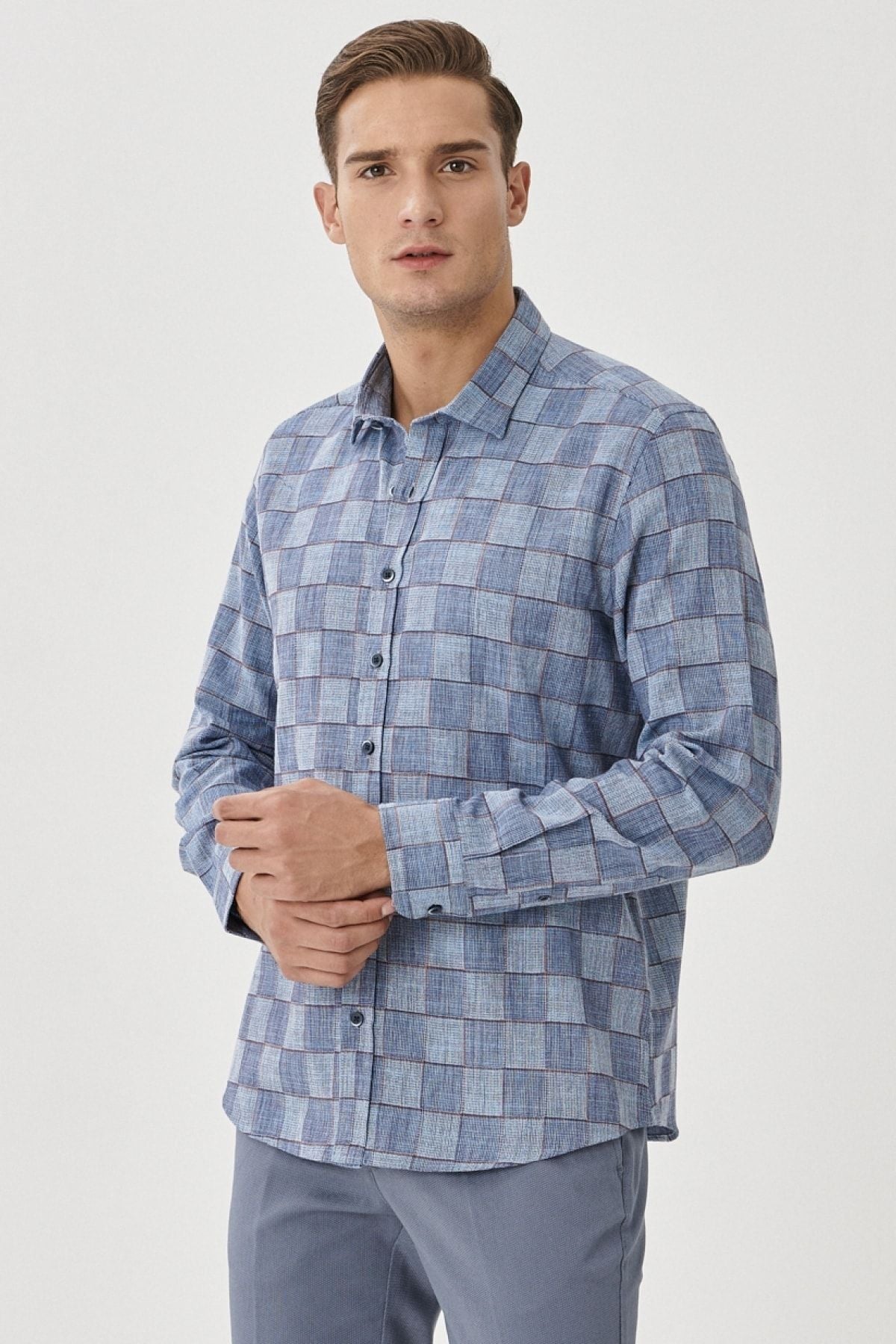 Men's White-Lacivert Slim Fit Square Shirt
